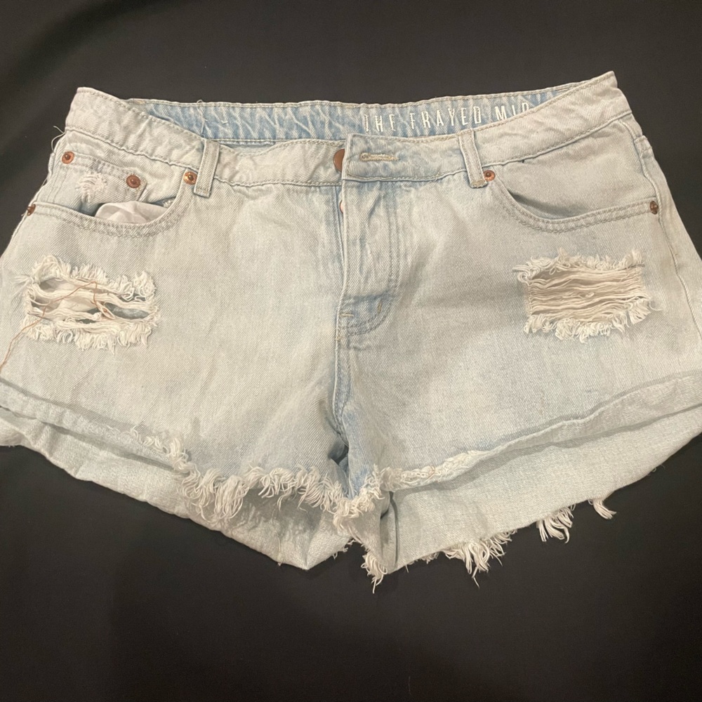 Frayed midrise jean shorts